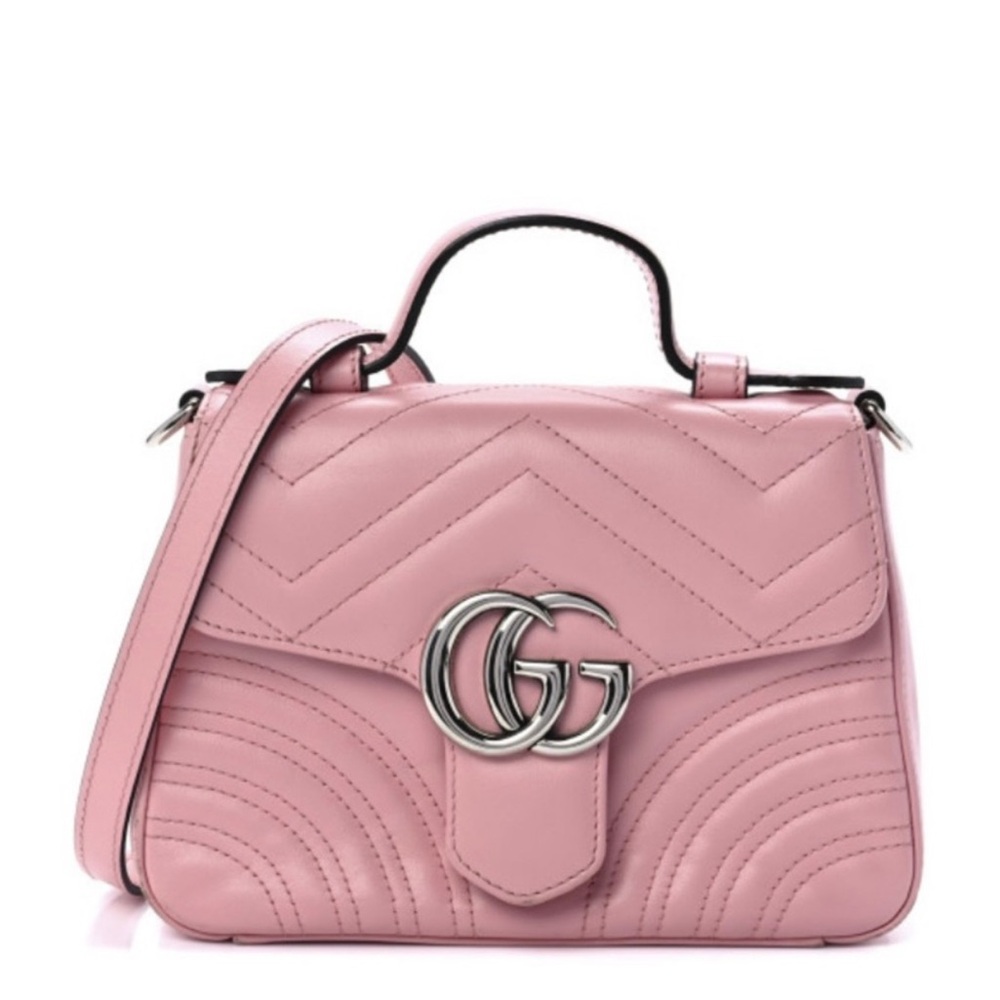 Pink GG Gucci Marmont Top Handle Handbag